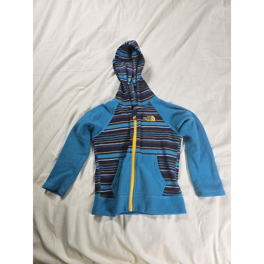 The North Face Jacket Youth 3T Blue Stripe Fleece Hoodie Toddler Full Zip Coat